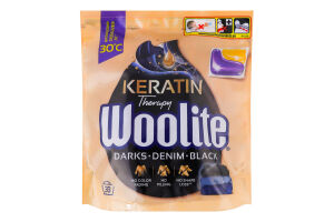 Капсулы для стирки для черных и джинсовых тканей с кератином Woolite 33х20г
