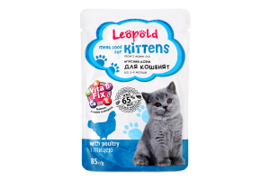 Корм консервований м'ясний для кошенят З птицею Leopold д/п 85г