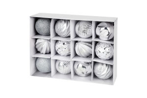 Набір куль новорічних срібних 6см 12шт KYYW098/1