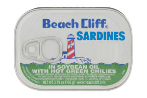 Beach Cliff Sardines in Soybean Oil with Hot Green Chilies
