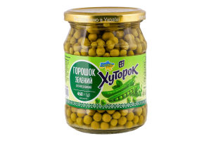 Горошок зелений консервований стерилізований Хуторок в/с с/б 460г