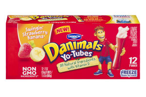 Dannon Danimals Yo-Tubes Lowfat Yogurt Swingin' Strawberry Banana - 12 CT