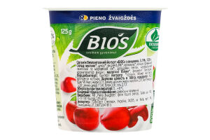 Йогурт 3.1% органічний безлактозний з вишнею Bios ст 125г