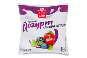 Йогурт 1.4% питний з наповнювачем фруктовим пастеризованим Лісова ягода Fine Life м/у 400г