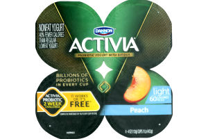 Dannon Activia Nonfat Light Probiotic Yogurt with Bifidus Peach - 4 PK