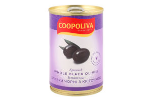 Оливки черные с косточкой испанские Coopoliva ж/б 300г