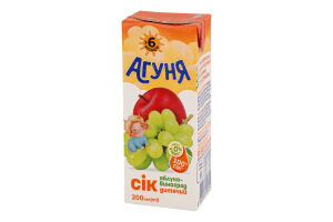 Сік для дітей від 6міс відновлений освітлений стерилізований Яблуко-виноград Агуня т/п 200мл