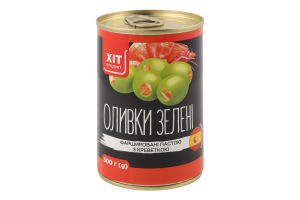 Оливки зеленые фаршированные креветкой Хіт продукт ж/б 300г