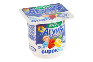 Сирок 3.9% для дітей від 8міс з наповнювачем фруктовим Полуниця-банан-меліса Агуня ст 90г