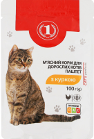 Корм консервированный полнорационный паштет для взрослых котов С курицей ТМ "1" д/п 100г