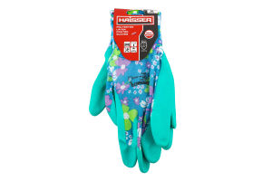Рукавиці садові сині поліестр з зеленим латексним покриттям р.S/М Haisser