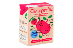 Нектар с мякотью и сахаром гомогенизированный и стерилизованный яблочно-клубничный Смартік т/п 200мл
