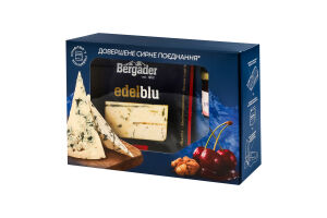 Набір Сир 60% напівтвердий Еделблу Гурме 0.1кг + Варення вишневе з волоським горіхом 40мл Bergader&Endorfine к/у 1шт