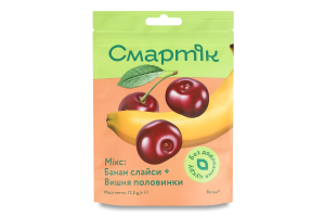 Микс банан сублимированный слайсы и вишня сублимированная половинки Смартік д/п 12.5г