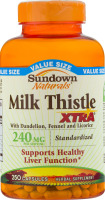 Sundown Naturals Milk Thistle Xtra 240mg Herbal Supplement Capsules - 250 CT