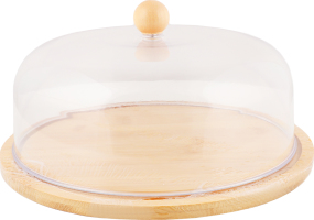 Таця бамбук кругла пластикова кришка 25см