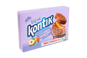 Печиво-сендвіч «Super Kontik» зі смаком фундука молочний фас. 270г