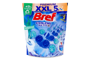 Средство для чистки унитаза твердый туалетный блок Эвкалипт Color aktiv Bref 5х50г