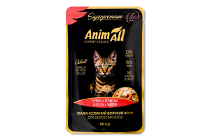 Корм д/дорослих котів Курка з креветками 80г пауч AnimAll