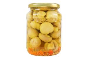 Шампиньоны целые маринованные стерилизованные с сахаром и подсластителем Metro Chef с/б 680г