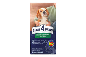 Корм д/дорослих собак середніх порід Premium з качкою сухий 2кг Club 4 Paws