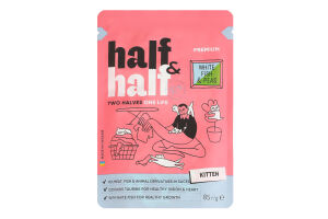 Корм вологий Half&Half для кошенят з білою рибою та горохом в желе 85 г