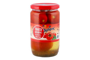 Томаты маринованные пастеризованные По-херсонски Хуторок 1с с/б 680г