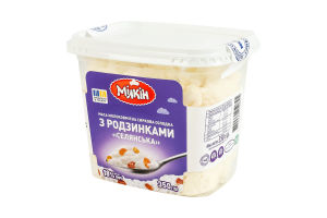 Масса творожная 18% молокосодержащая сладкая с изюмом Крестьянская Мілкін п/у 350г