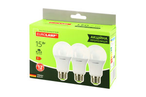 Лампа LED ЕКО A60 15W E27 4000K 3шт Eurolamp