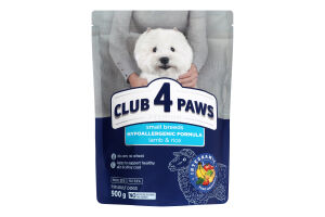 Корм сухой полнорационный для взрослых собак малых пород Ягненок&Рис Premium Club 4 Paws д/п 900г