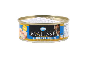 Корм консервований повнораціонний для дорослих котів З тріскою Matisse Farmina з/б 85г