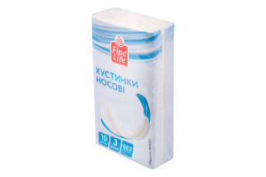 Платочки носовые бумажные 3-х слойные без аромата Fine Life 10шт