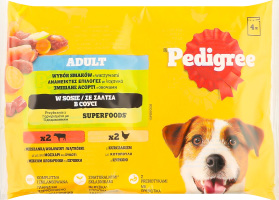 Набір кормів консервованих для дорослих собак з яловичиною та печінкою, з куркою Асорті з овочами Pedigree м/у 4х100г