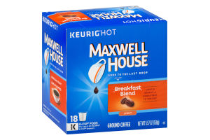 Maxwell House 100% Arabica Coffee Cafe Collection Breakfast Blend Mild Roast Single Serve Cups - 18 CT