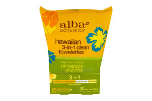 Alba Botanica Hawaiian 3-In-1 Clean Towelettes Deep Pore Purifying Pineapple Enzyme - 30 CT