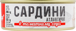 Сардини атлантичні в томатному соусі 240г ж/б з ключем Банга