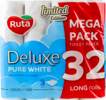Папір туалетний 3-х шаровий 160 листів Pure white Deluxe Ruta 32шт