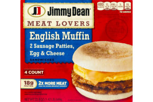 Jimmy Dean Meat Lovers English Muffin Sandwiches - 4 CT