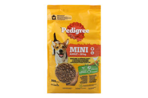 Корм сухой полнорационный для взрослых собак мелких пород С домашней птицей и овощами Mini Pedigree м/у 500г