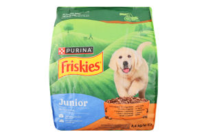 Корм сухой для щенков полнорационный с курицей, овощами и молоком Junior Friskies м/у 2.4кг