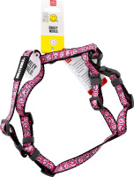 Шлея д/собак Смайли на рожевому з QR паспортом анатомічна H-образна нейлон пластиковий фастекс р.S 15мм A30-45см B35-45см WauDog