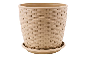 Горщик д/квітів Ротанг кремовий з підставкою 16*15см арт114056 Алеана