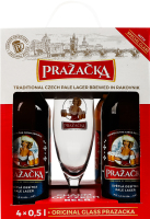 Набор подарочный Пиво 4х0.5л 4% светлое фильтрованное пастеризованное + бокал 0.3л Prazacka к/у