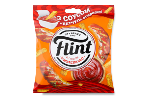 Сухарики пшенично-житні з смаком Ковбаски BBQ 65г+Кетчуп томатний 15г Flint