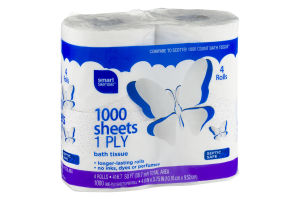 Smart Sense 1000 Sheets 1 Ply Bath Tissue - 4 CT