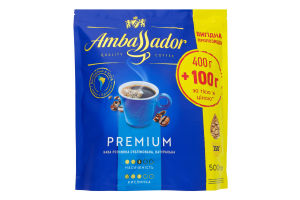 Кофе натуральный растворимый сублимированный Premium Ambassador д/п 500г
