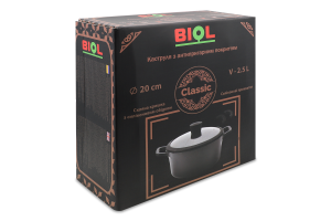 Каструля Classic 2,5л антипригарне покриття індукційне дно з скляною кришкою 20см Biol