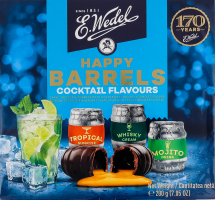 Конфеты из черного шоколада с алкогольным-коктейльным наполнителем Happy barrels E.Wedel к/у 200г