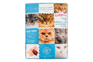 Корм д/котів Щаслива сімейка Рагу в соусі з куркою печінкою та овочами500г пауч Леопольд