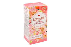 Чай зелений байховий дрібний з ягодами та пелюстками квітів та ароматом суниці Strawberry marshmallow Lovare к/у 24х1.5г